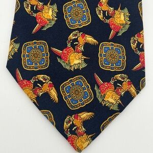 DeSantis handmade Regal Navy Gold Silk Tie birds of pre crest. Old money hunting